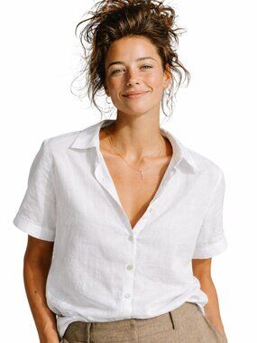 Crisp White, 100% Linen Button-Up Shirt | Lightweight Minimalist by Joie